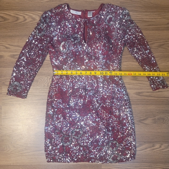 Sequined and Beaded Embellished Burgundy Minidress by Scala - Picture 9 of 11